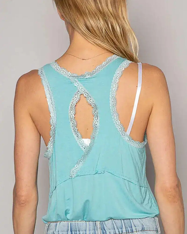 POL V-Neck Cutout Tank with Trim Detail - Sleekdenim.com