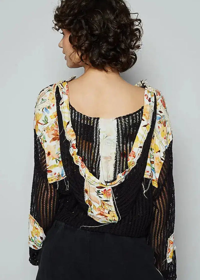 POL Vintage Washed Crochet Hoodie Jacket With Patchwork - Sleekdenim.com