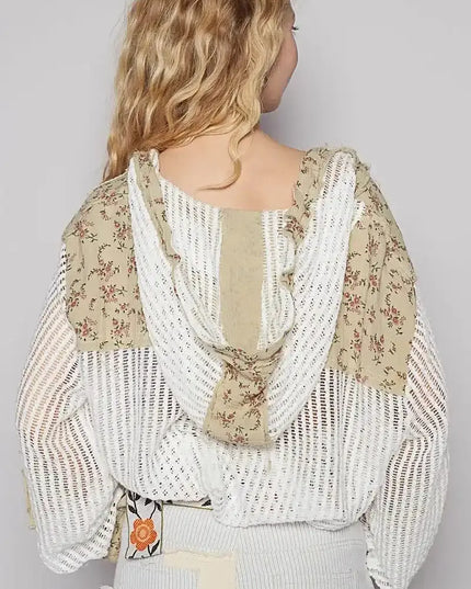 POL Vintage Washed Crochet Hoodie Jacket With Patchwork - Sleekdenim.com