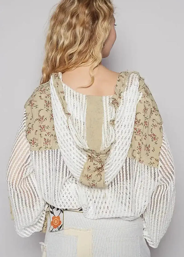 POL Vintage Washed Crochet Hoodie Jacket With Patchwork - Sleekdenim.com