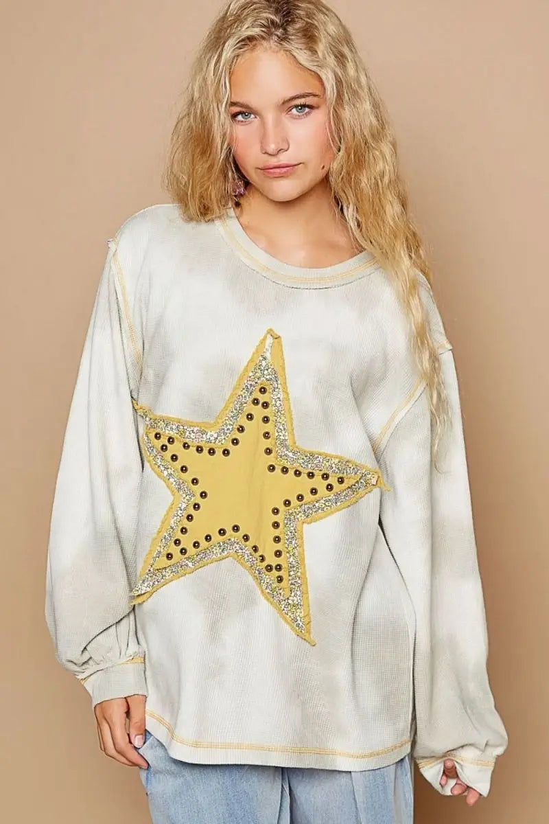 POL Washed Star Patch With Studded Top - Sleekdenim.com