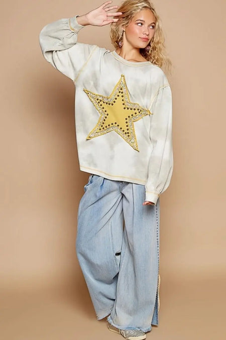 POL Washed Star Patch With Studded Top - Sleekdenim.com