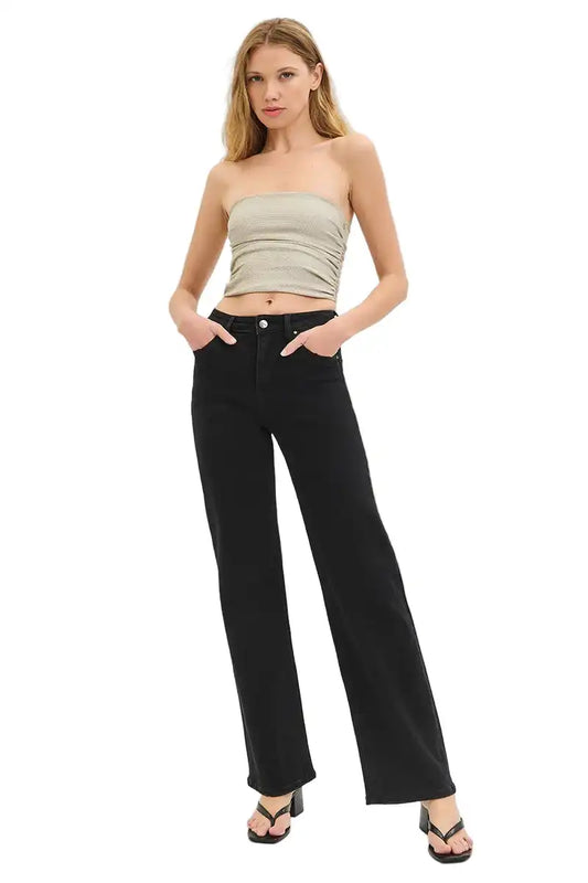 RISEN High Rise Wide Leg Jeans in Black PW21227X Plus & Regular
