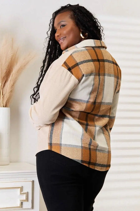 Perfee Plaid Print Dropped Shoulder Shirt - Sleekdenim.com