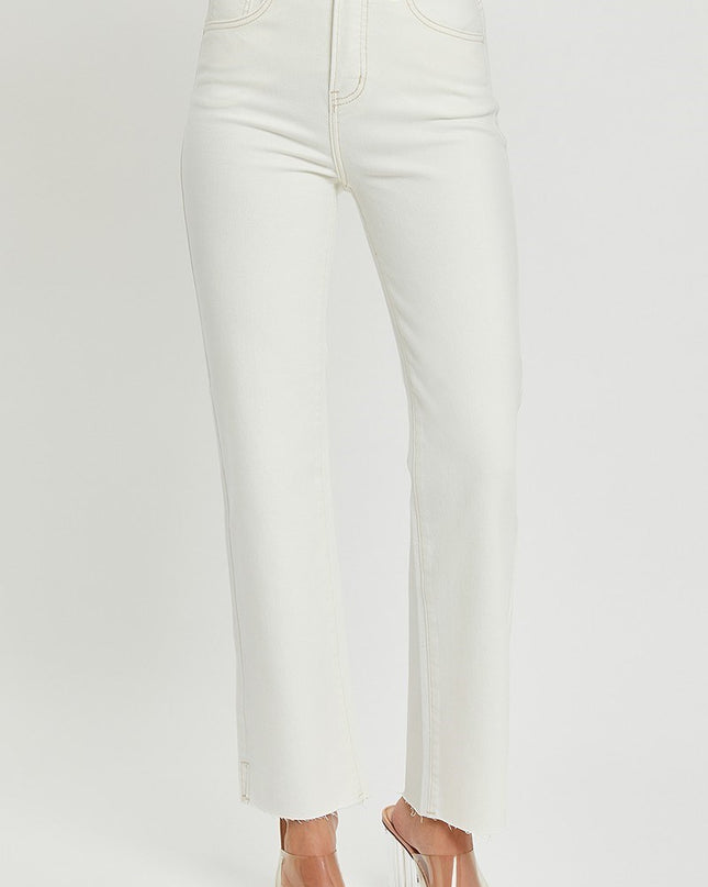 Spring in Step Tummy Control Top High Rise Raw Hem Straight Leg Regular & Plus Sizes - Sleekdenim.com