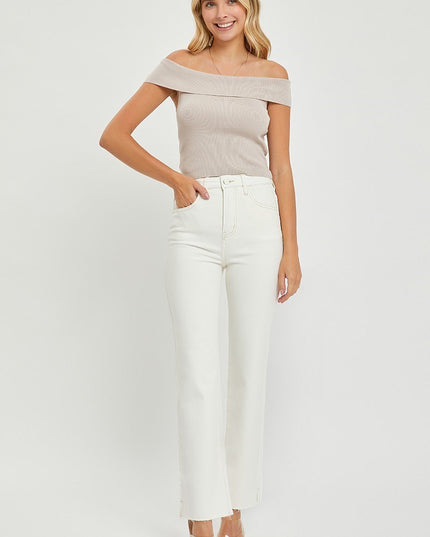 Spring in Step Tummy Control Top High Rise Raw Hem Straight Leg Regular & Plus Sizes - Sleekdenim.com