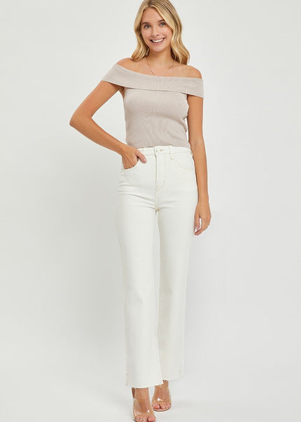 Spring in Step Tummy Control Top High Rise Raw Hem Straight Leg Regular & Plus Sizes - Sleekdenim.com