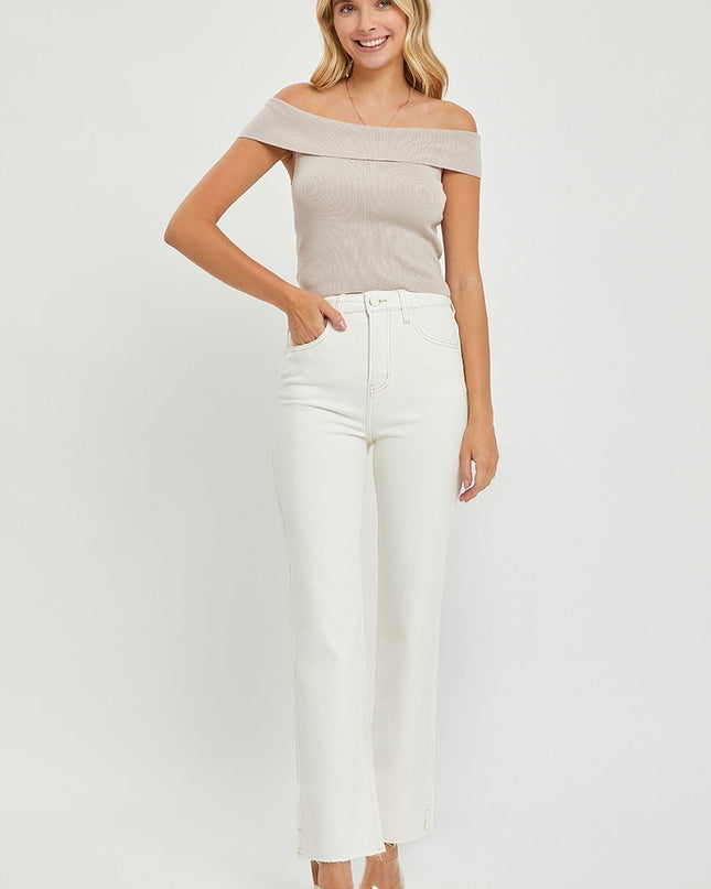 Spring in Step Tummy Control Top High Rise Raw Hem Straight Leg Regular & Plus Sizes - Sleekdenim.com