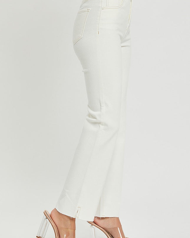 Spring in Step Tummy Control Top High Rise Raw Hem Straight Leg Regular & Plus Sizes - Sleekdenim.com