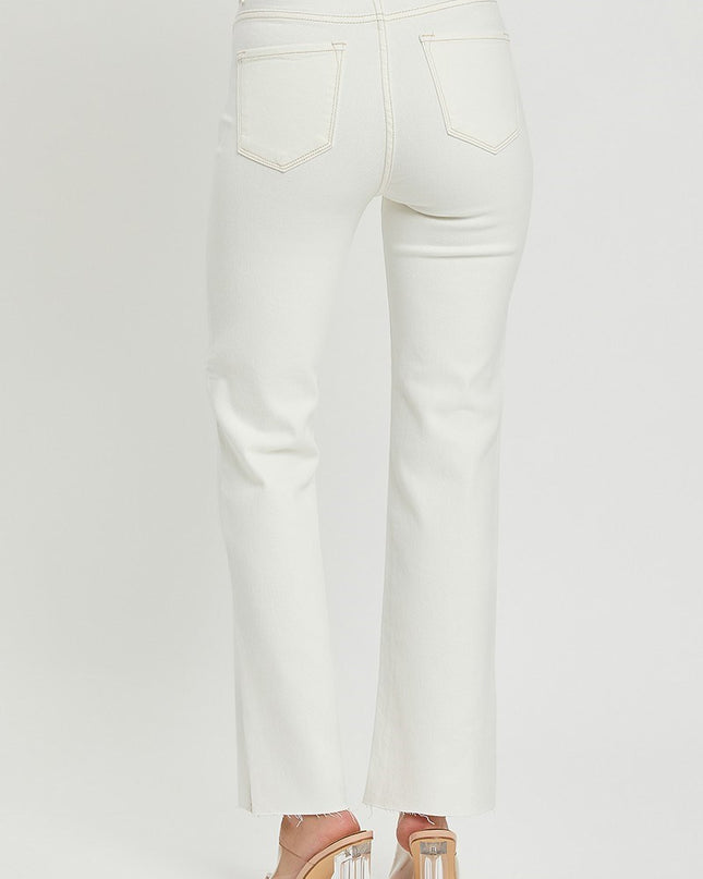 Spring in Step Tummy Control Top High Rise Raw Hem Straight Leg Regular & Plus Sizes - Sleekdenim.com