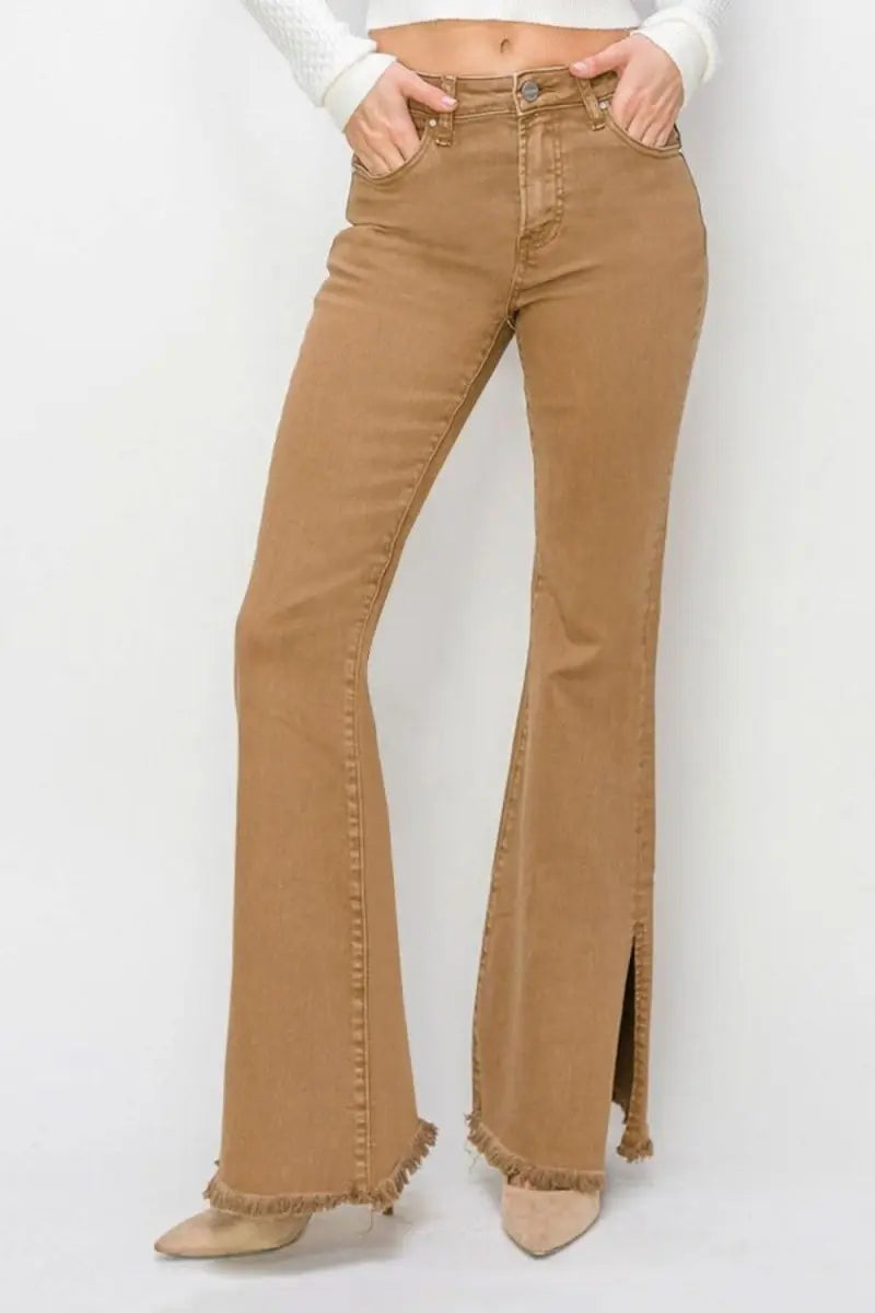 RISEN Bailey Full Size High Waist Side Slit Flare Jeans - Sleekdenim.com