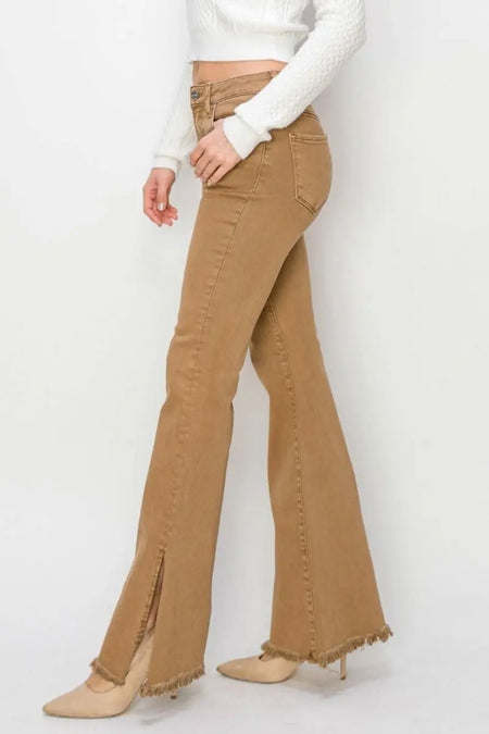 RISEN Bailey Full Size High Waist Side Slit Flare Jeans - Sleekdenim.com