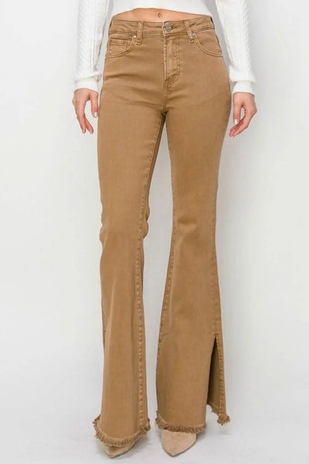 RISEN Bailey Full Size High Waist Side Slit Flare Jeans - Sleekdenim.com