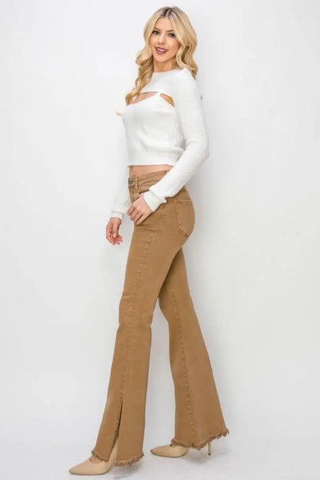 RISEN Bailey Full Size High Waist Side Slit Flare Jeans - Sleekdenim.com