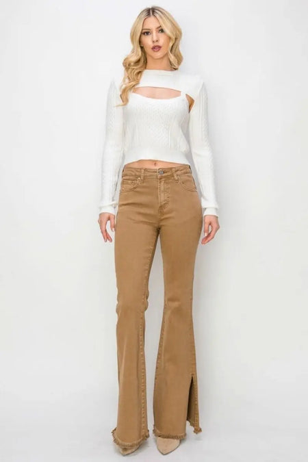 RISEN Bailey Full Size High Waist Side Slit Flare Jeans - Sleekdenim.com