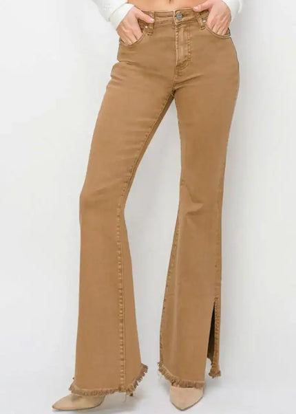 RISEN Bailey High Waist Side Slit Flare Jeans - Sleekdenim.com