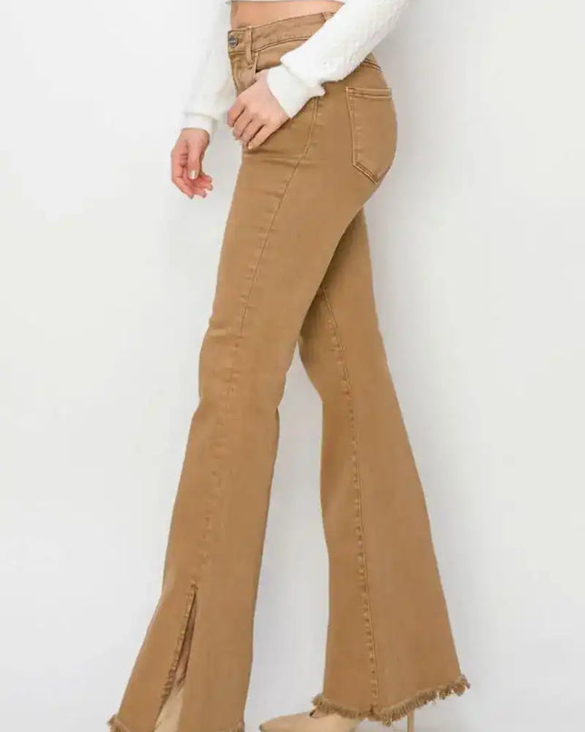 RISEN Bailey High Waist Side Slit Flare Jeans - Sleekdenim.com