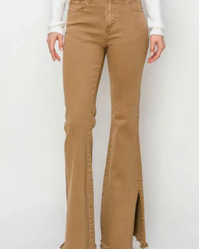 RISEN Bailey High Waist Side Slit Flare Jeans - Sleekdenim.com