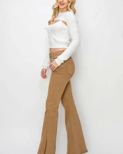 RISEN Bailey High Waist Side Slit Flare Jeans - Sleekdenim.com