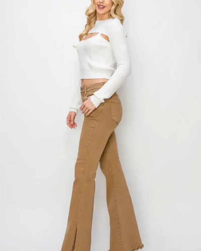 RISEN Bailey High Waist Side Slit Flare Jeans - Sleekdenim.com
