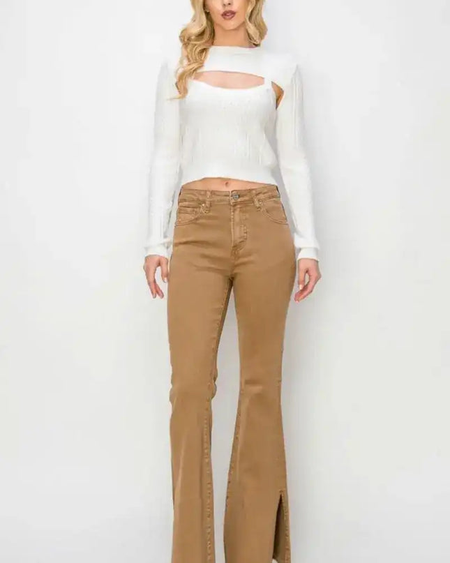 RISEN Bailey High Waist Side Slit Flare Jeans - Sleekdenim.com
