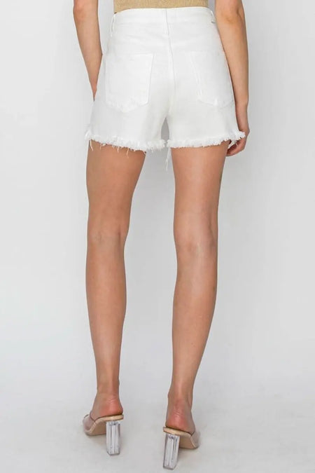 RISEN Button Fly Frayed Hem Denim Shorts - Sleekdenim.com