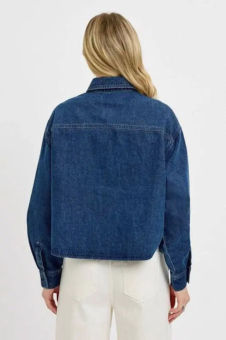 RISEN Button Up Long Sleeve Denim Shacket - Sleekdenim.com