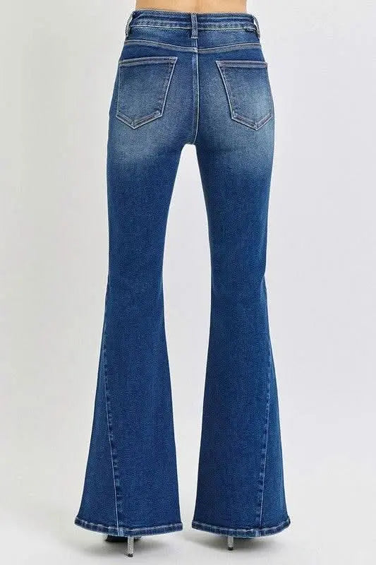 RISEN Distressed Button - Fly Flare Jeans - Sleekdenim.com