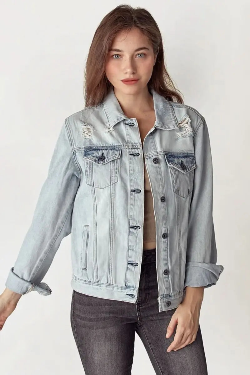 RISEN Distressed Button Up Jacket - Sleekdenim.com