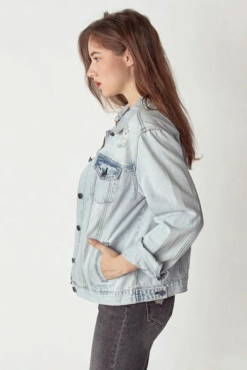 RISEN Distressed Button Up Jacket - Sleekdenim.com