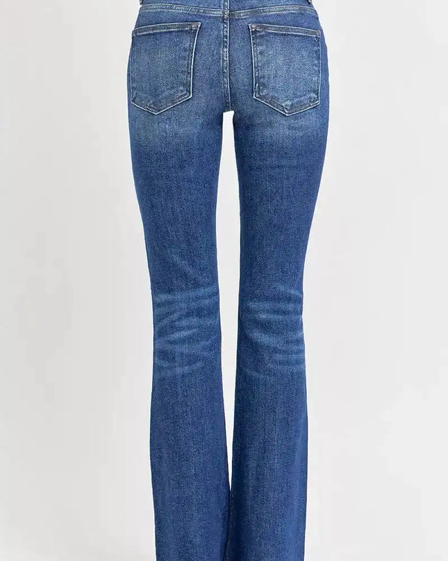 RISEN Distressed Mid Rise Flare Jeans - Sleekdenim.com