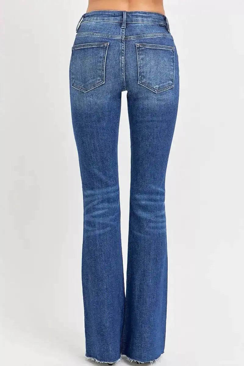 RISEN Distressed Mid Rise Flare Jeans RDP5366 - Sleekdenim.com
