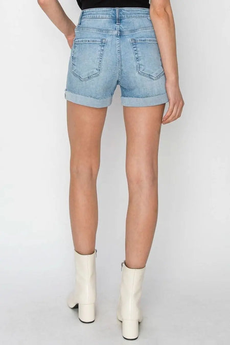 RISEN Distressed Mid - Rise Waist Denim Shorts - Sleekdenim.com