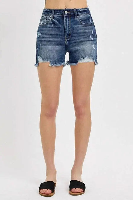 RISEN Distressed Raw Hem Denim Shorts - Sleekdenim.com