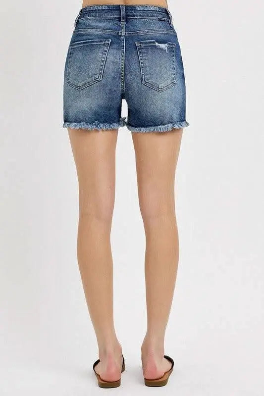 RISEN Distressed Raw Hem Denim Shorts - Sleekdenim.com