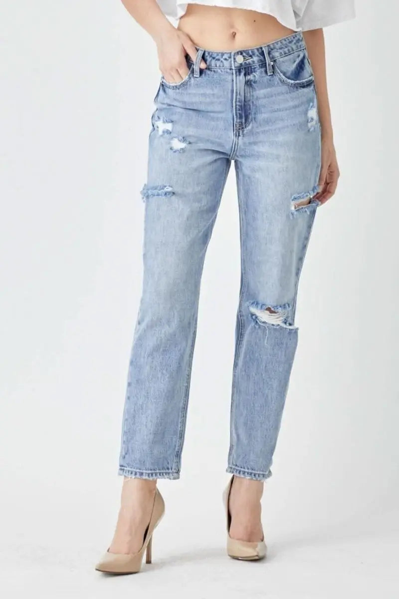 RISEN Distressed Slim Cropped Jeans - Sleekdenim.com