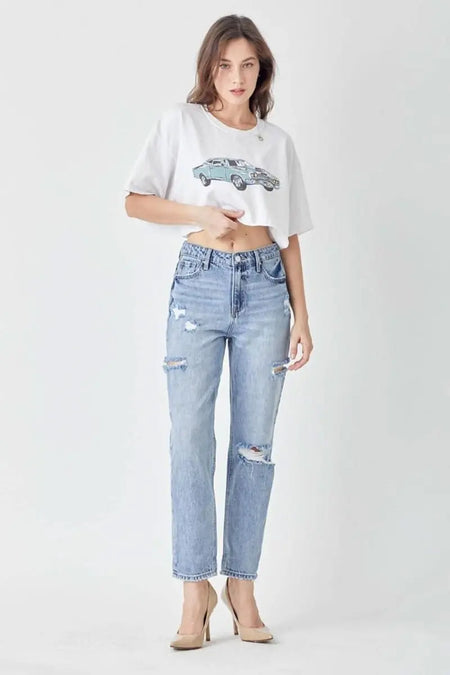 RISEN Distressed Slim Cropped Jeans - Sleekdenim.com