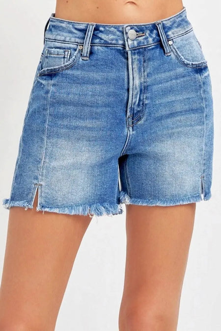 RISEN Front Slit Raw Hem Denim Shorts - Sleekdenim.com