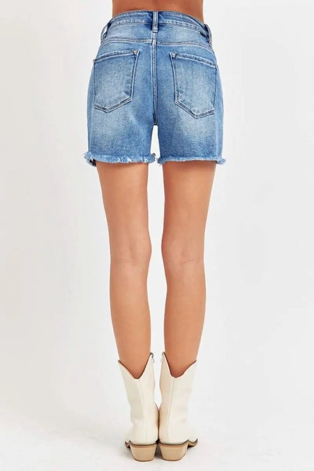 RISEN Front Slit Raw Hem Denim Shorts - Sleekdenim.com