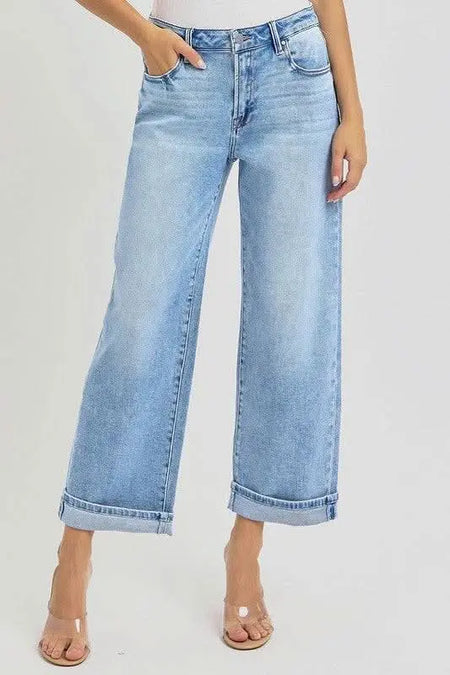 RISEN Full Size Ankle Wide Leg Cuffed Jeans Plus Size - Sleekdenim.com