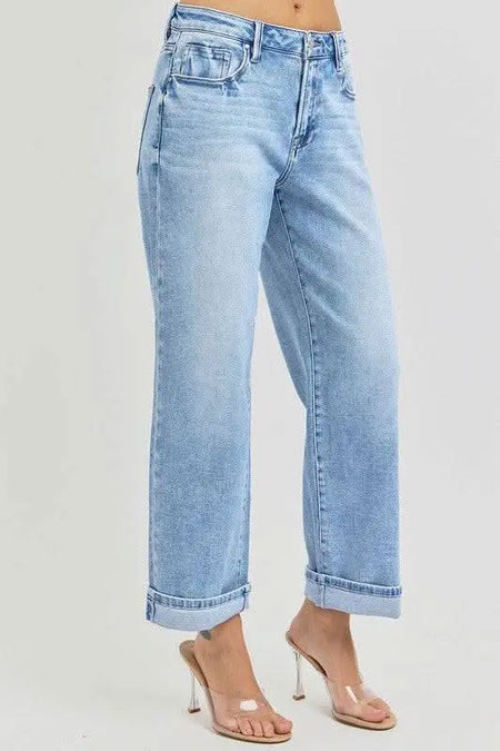 RISEN Full Size Ankle Wide Leg Cuffed Jeans Plus Size - Sleekdenim.com