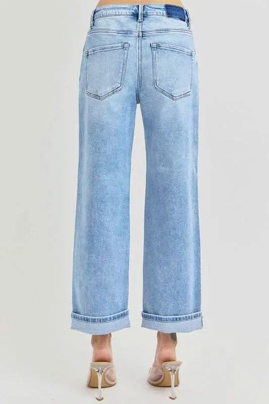 RISEN Full Size Ankle Wide Leg Cuffed Jeans Plus Size - Sleekdenim.com