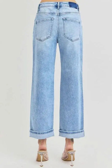 RISEN Full Size Ankle Wide Leg Cuffed Jeans Plus Size - Sleekdenim.com