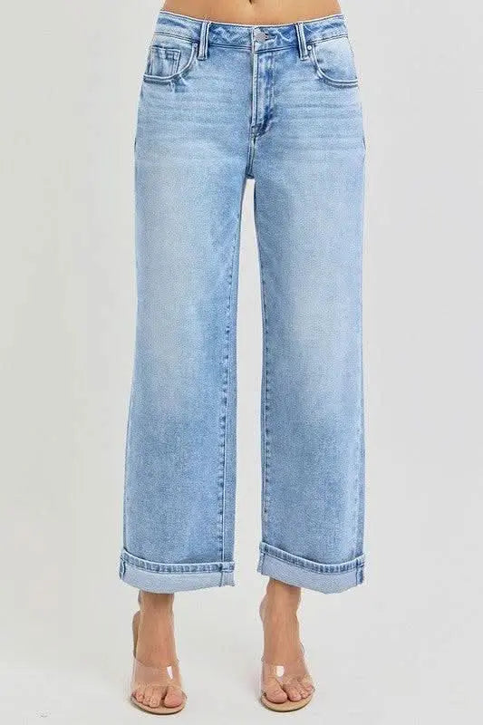 RISEN Full Size Ankle Wide Leg Cuffed Jeans Plus Size - Sleekdenim.com