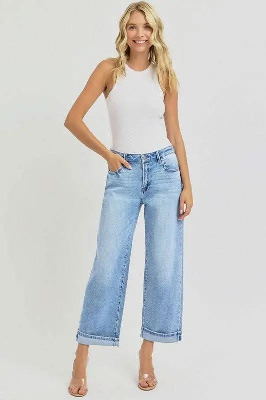 RISEN Full Size Ankle Wide Leg Cuffed Jeans Plus Size - Sleekdenim.com