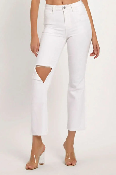 RISEN Full Size Distressed Cropped Straight Jeans - Sleekdenim.com