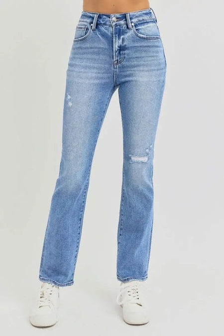 RISEN Full Size Distressed High - Rise Ankle Straight Jeans - Sleekdenim.com