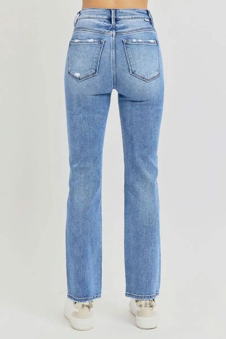 RISEN Full Size Distressed High - Rise Ankle Straight Jeans - Sleekdenim.com