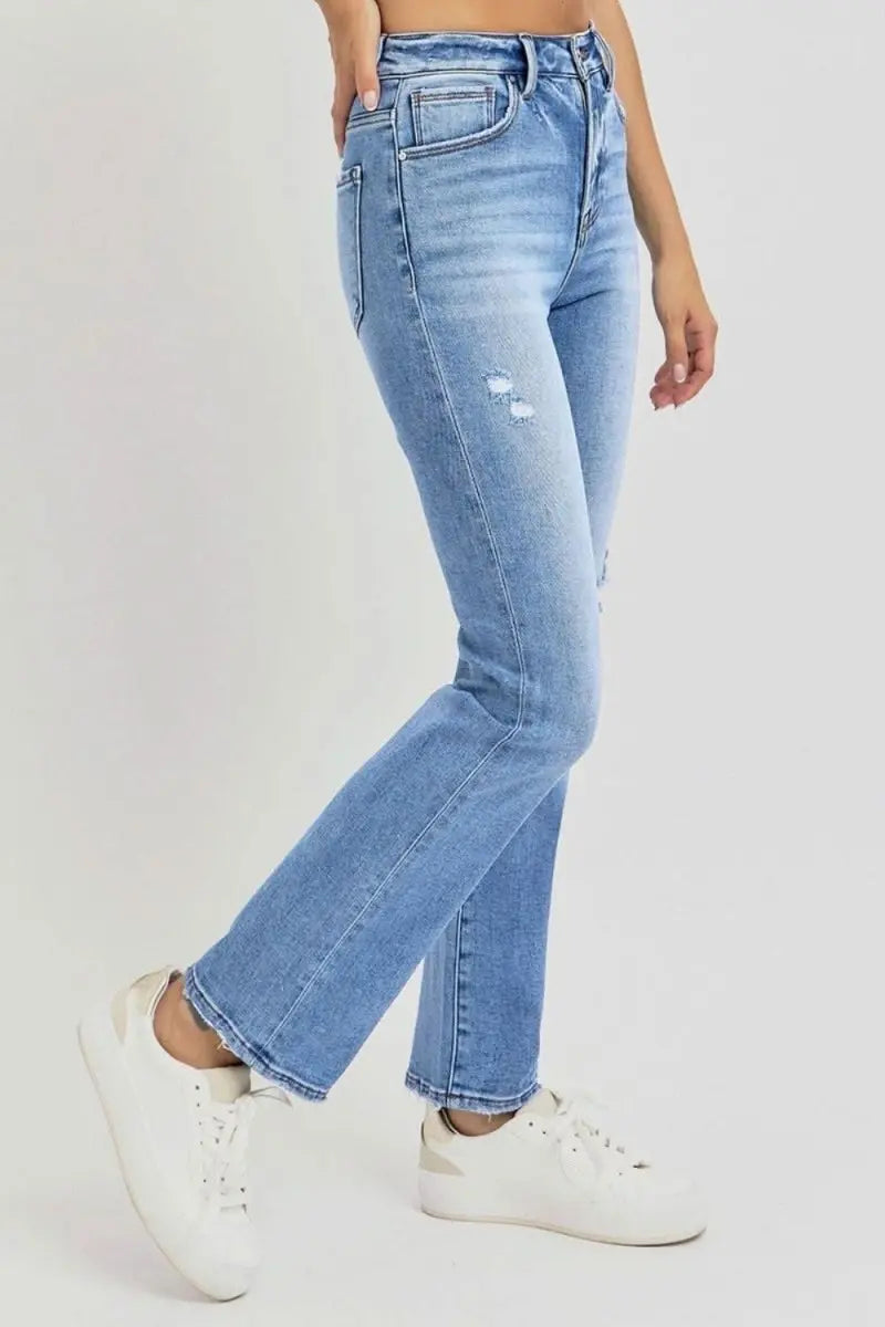 RISEN Full Size Distressed High - Rise Ankle Straight Jeans - Sleekdenim.com