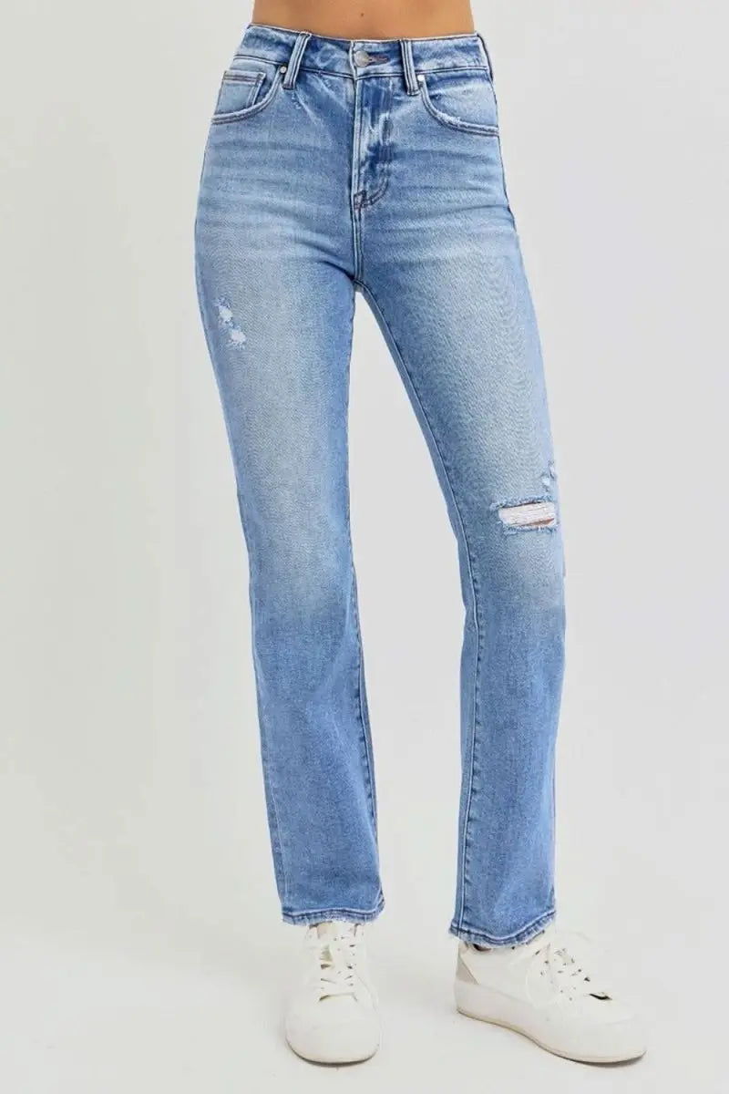 RISEN Full Size Distressed High - Rise Ankle Straight Jeans - Sleekdenim.com